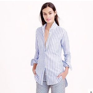 J. Crew stripe “boy” button up linen top